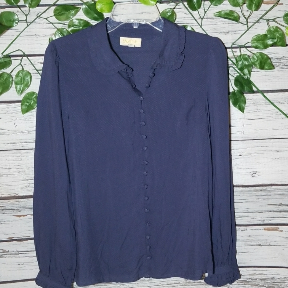 Modcloth Button Down Collared Ruffle Cuffed Medium - image 1